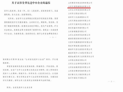 賀：山東天意機(jī)械股份有限公司被省政府評(píng)為全省先進(jìn)中小企業(yè)！